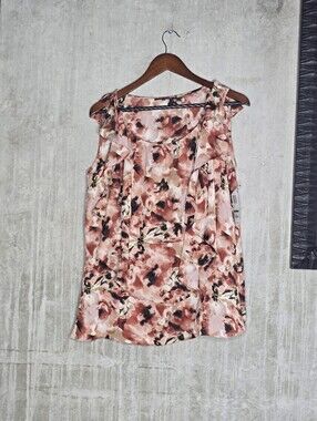 Anne Klein Floral Ruffle Sleeveless Blouse Size L